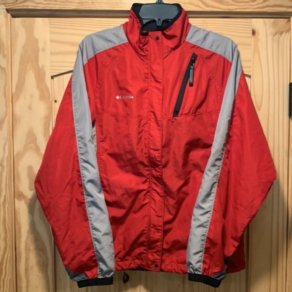 Columbia Windbreaker Jacket Womens Medium Red‎ Grey Packable Mesh Lined Gorpcore